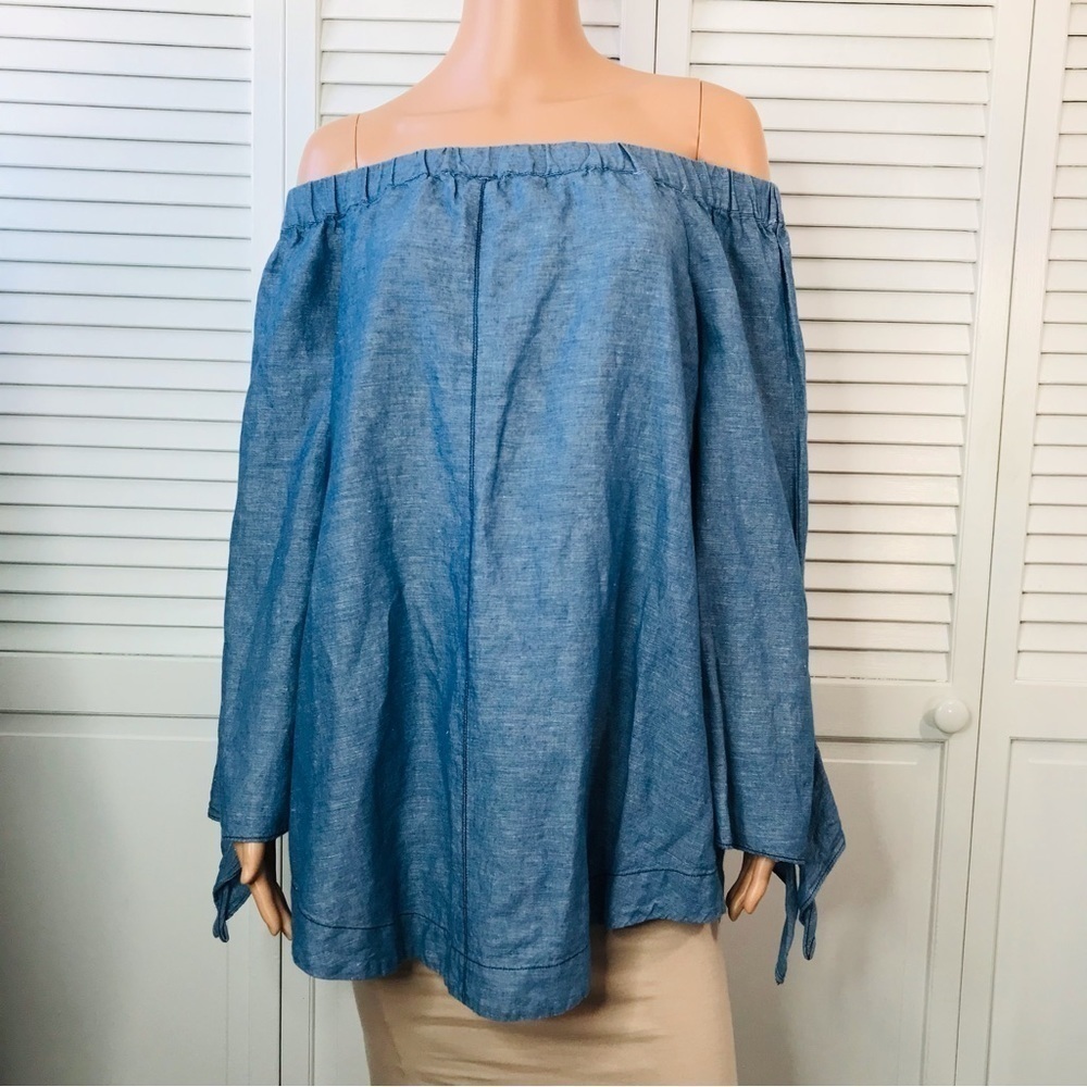 FREE PEOPLE Blue Off Shoulder Shirt Size Medium